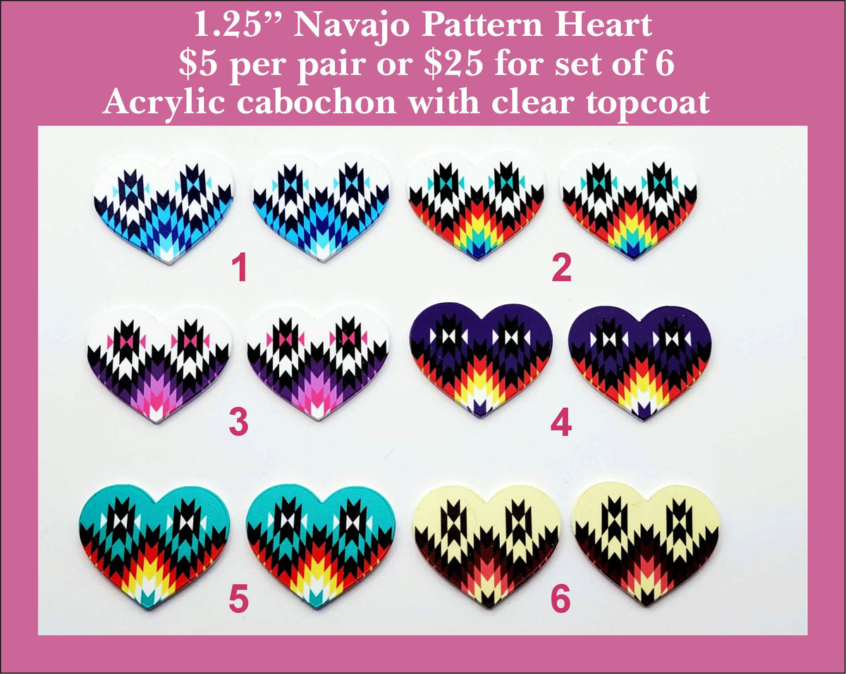 1.25'' Navajo Pattern A Heart, Acrylic Cabochon