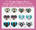 1'' Navajo Pattern Heart , Flatback Cabochon