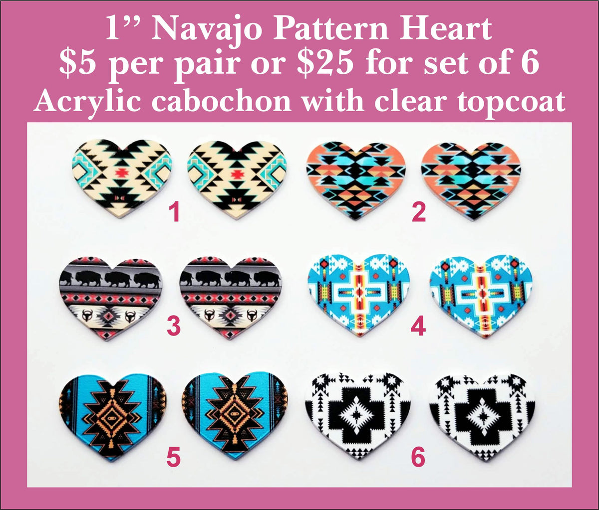 1'' Navajo Pattern Heart , Flatback Cabochon