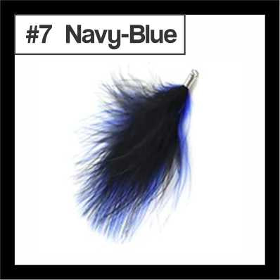 Fluffy 8cm feather tassel blending navy and blue, with a silver-tone cap, labelled #7