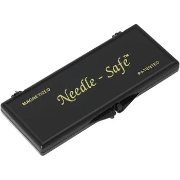 Black Needle-Safe needle case with a magnetic lid on a white background