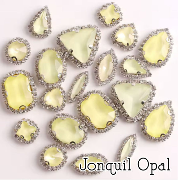 Crystal Rhinestone Flat Backs with sew down holes, 20pc Jonquil Opal