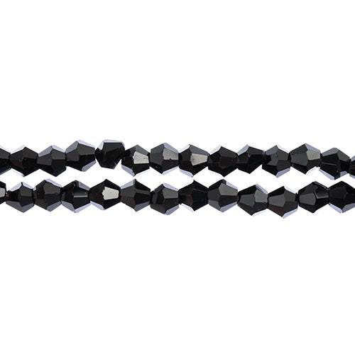 Two strands of Crystal Lane 4mm faceted glass bicone beads in opaque black