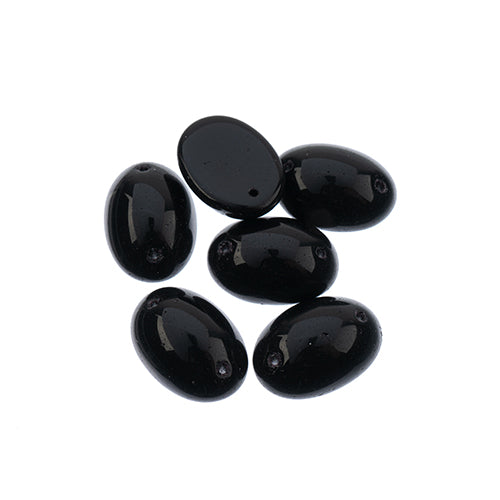 Five 13 x 18mm Czech glass oval cabs in opaque black on a white background