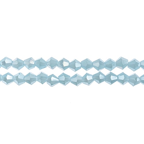 Two strands of Crystal Lane 4mm faceted glass bicone beads in opaque blue AB