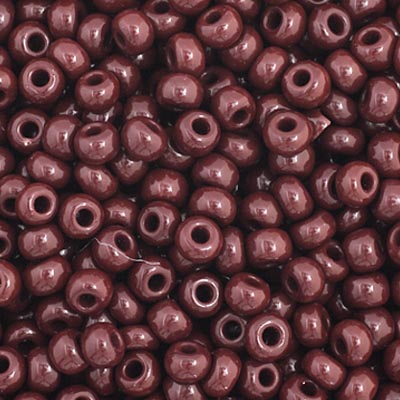 Close-up of Preciosa 11/0 Czech glass seed beads in opaque dark brown