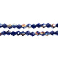 Two strands of Crystal Lane 4mm faceted glass bicone beads in opaque dark sapphire with a half multicolour iris