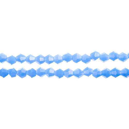 Two strands of Crystal Lane 4mm faceted glass bicone beads in opaque dark periwinkle