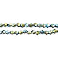 Two strands of Crystal Lane 4mm faceted glass bicone beads in opaque green iris