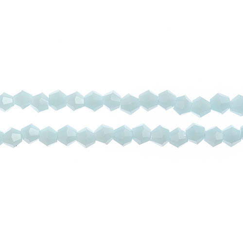 Two strands of Crystal Lane 4mm faceted glass bicone beads in opaque light blue