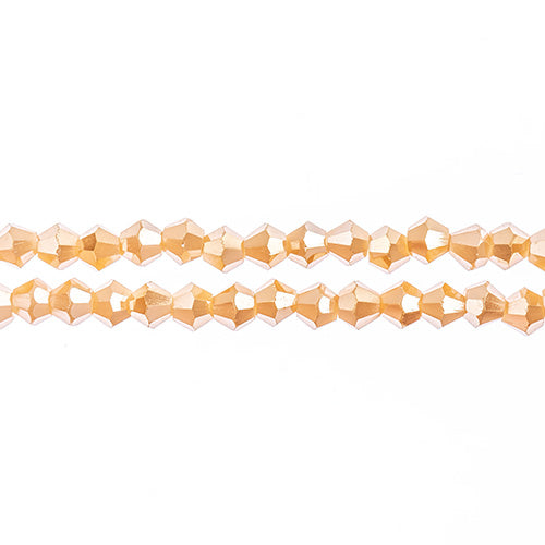 Two strands of Crystal Lane 4mm faceted glass bicone beads in opaque light champagne luster