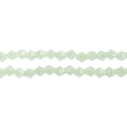 Two strands of Crystal Lane 4mm faceted glass bicone beads in opaque light green