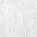 Close-up of strung Preciosa 9/0 three-cut glass seed beads in opaque white with a luster finish