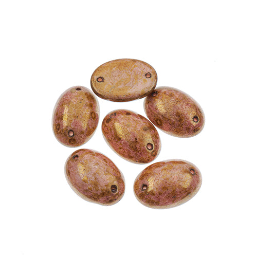 Five 13 x 18mm Czech glass oval cabs in opaque marbled amber