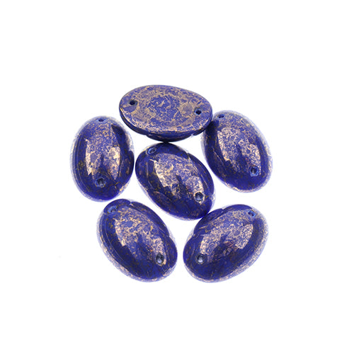 Five 13 x 18mm Czech glass oval cabochons in opaque black marbled on dark blue