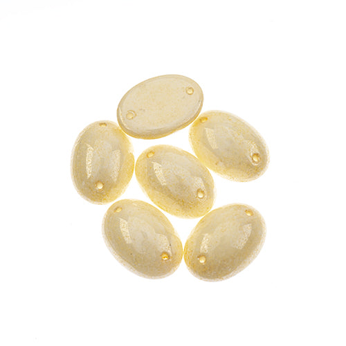 Five 13 x 18mm Czech glass oval cabochons in opaque marbled cream