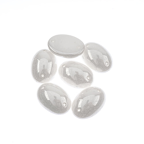Five 13 x 18mm Czech glass oval cabs in opaque marbled pearl