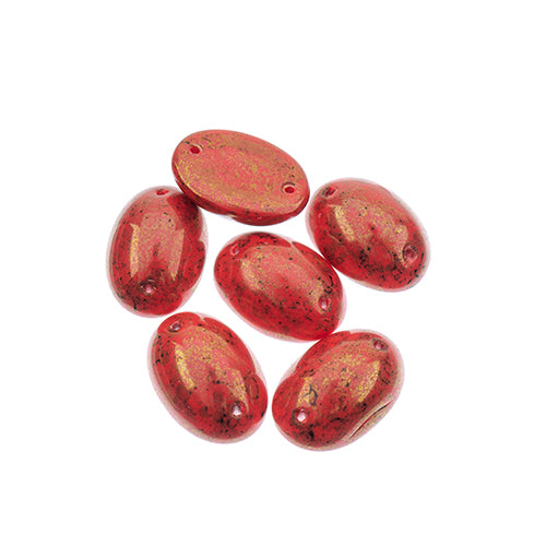 Five 13 x 18mm Czech glass oval cabochons (cabs) in opaque marbled red
