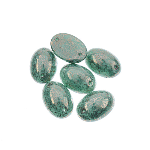 Five 13 x 18mm Czech glass oval cabochons in opaque marbled turquoise