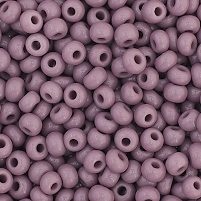 Close-up of Preciosa 11/0 Czech glass seed beads in opaque mauve