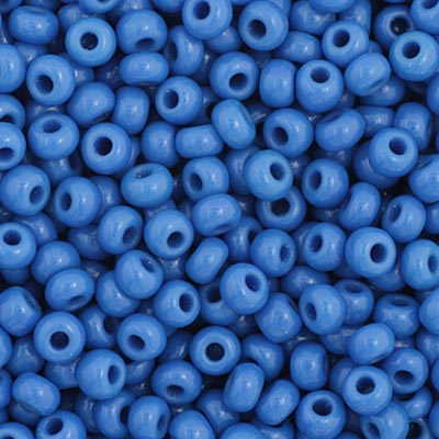 Close-up of Preciosa 11/0 Czech glass seed beads in opaque medium blue