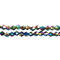 Two strands of Crystal Lane 4mm faceted glass bicone beads in opaque multicolour iris