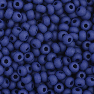 Close-up of Preciosa 11/0 Czech glass seed beads in opaque navy blue matte