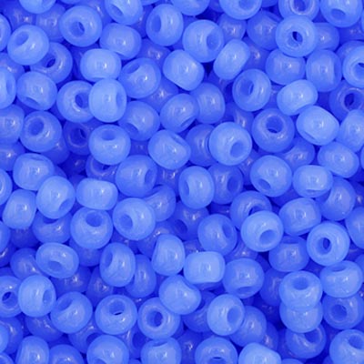 Close-up of Preciosa 11/0 Czech glass seed beads in opaque oily blue