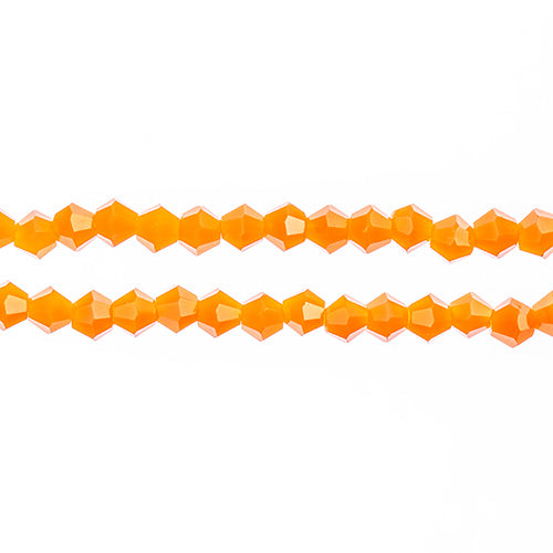 Two strands of Crystal Lane 4mm faceted glass bicone beads in opaque orange