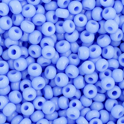Close-up of Preciosa 11/0 Czech glass seed beads in opaque pale blue