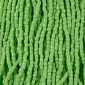 Close-up of strung Preciosa 9/0 three-cut glass seed beads in opaque pale green