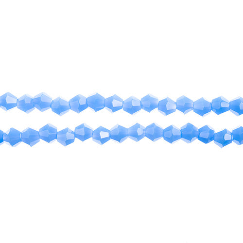 Two strands of Crystal Lane 4mm faceted glass bicone beads in opaque periwinkle
