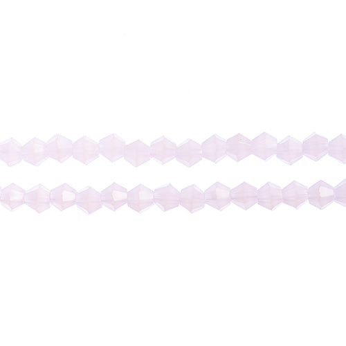 Two strands of Crystal Lane 4mm faceted glass bicone beads in opaque pink