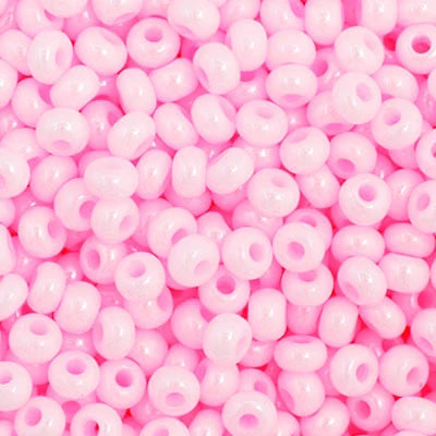 Close-up of Preciosa 11/0 Czech glass seed beads in dyed opaque pink