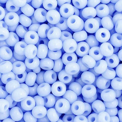 Close-up of Preciosa 11/0 Czech glass seed beads in opaque powder blue