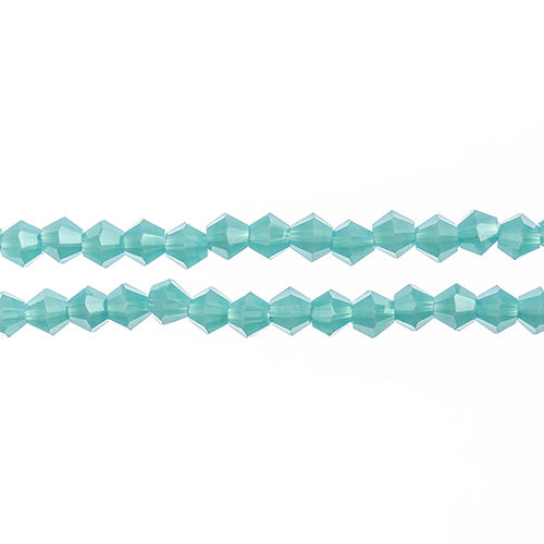 Two strands of Crystal Lane 4mm faceted glass bicone beads in opaque turquoise blue