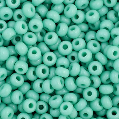 Close-up of Preciosa 11/0 Czech glass seed beads in opaque turquoise