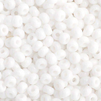 Close-up of Preciosa 11/0 Czech glass seed beads in opaque white