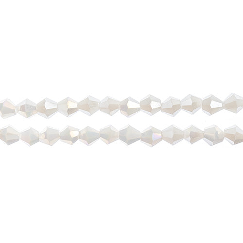 Two strands of Crystal Lane 4mm faceted glass bicone beads in opaque white AB