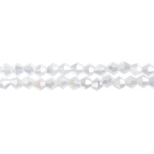 Two strands of Crystal Lane 4mm faceted glass bicone beads in opaque white matte AB
