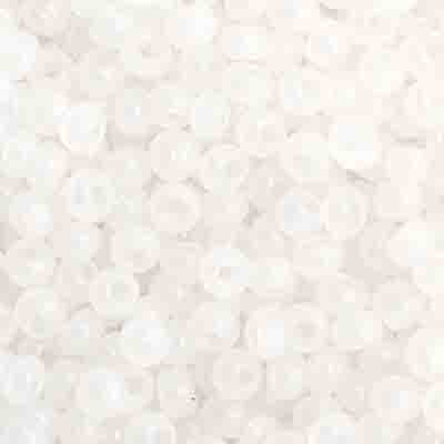 Close-up of Preciosa 11/0 Czech glass seed beads in opaque white opal