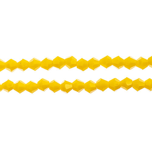 Two strands of Crystal Lane 4mm faceted glass bicone beads in opaque yellow