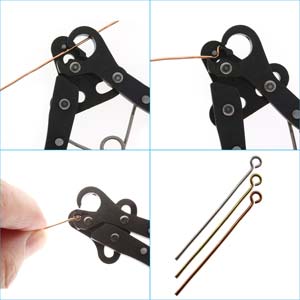 Step photos of the 1 Step Looper turning wire into finished eye pins