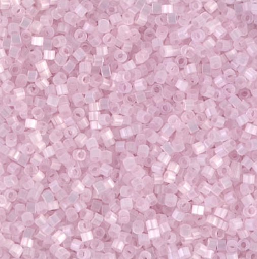 Close-up of Miyuki Delica 11/0 DB0675 cylinder beads in pale rose with a silk satin sheen