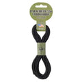 Bundle of black 4mm paracord with a hang tag on a white background