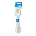Bundle of white 4mm paracord with a hang tag on a white background