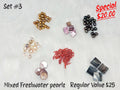 Pearl bundle set #3: mixed freshwater bronze, black and pink pearls with red and grey shell