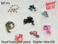 Pearl bundle set #4: mixed freshwater bronze, peacock and pink pearls and shell rings