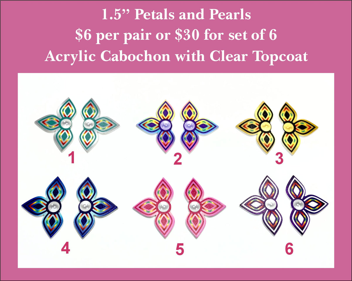 1.5'' Petals and Pearls, UV Printed Acrylic Cabochons