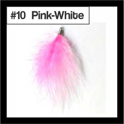 Fluffy 8cm feather tassel blending pink and white, with a silver-tone cap, labelled #10